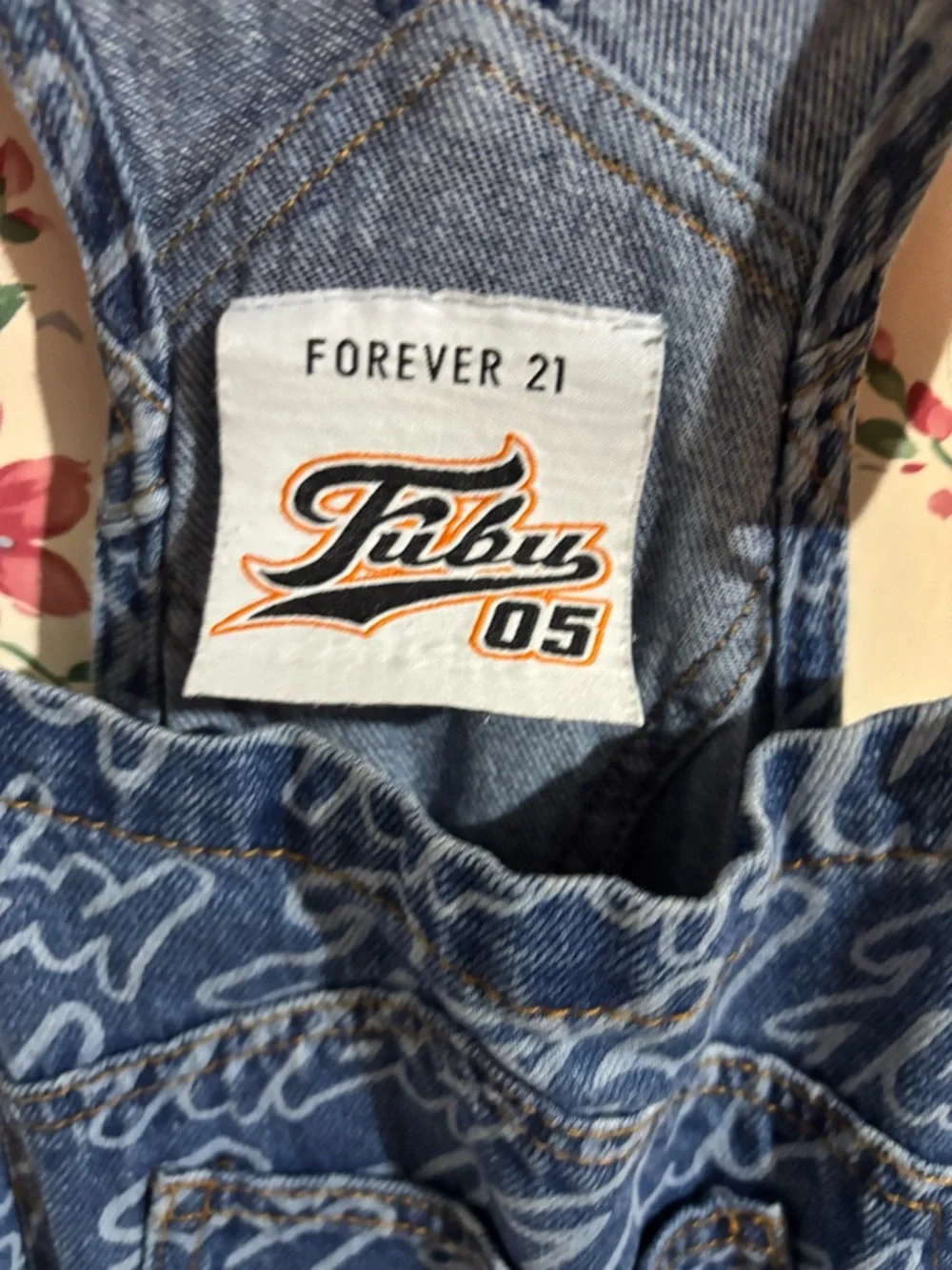 Forever 21 Denim Overall Dress with Orange FUBU Straps - Picture 4 of 4